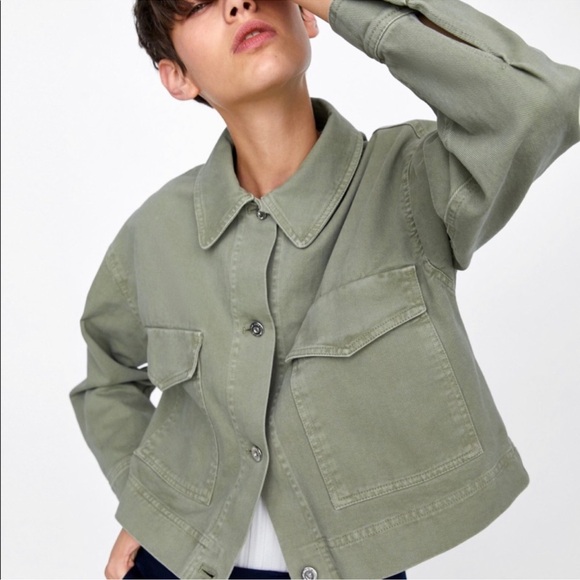 Zara Jackets & Blazers - Zara Green Cropped Boxy Denim Jacket